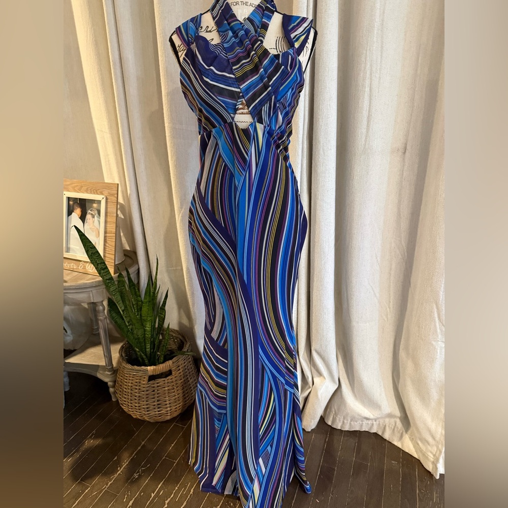 Elegant Blue Striped Maxi Dress